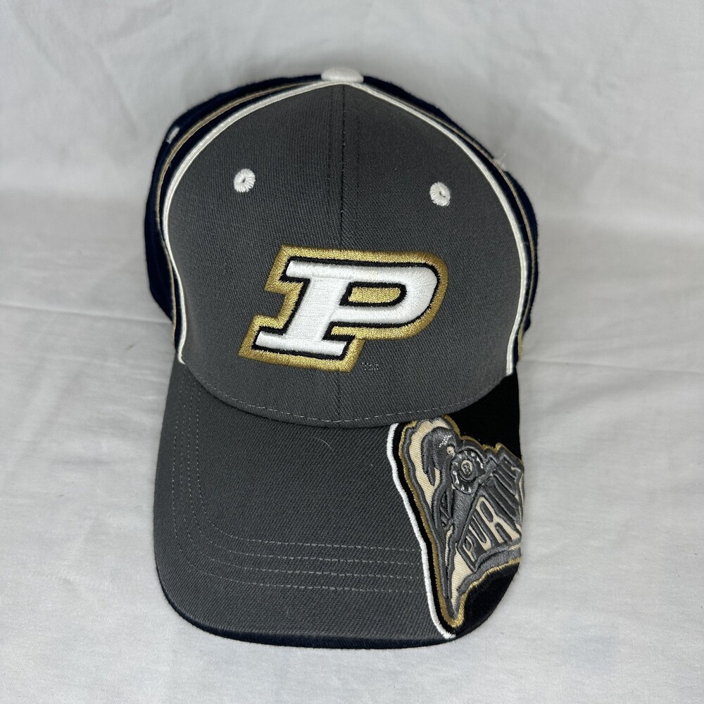 Purdue Boilermakers Hat Cap Fitted Mens XL Gray Black NCAA Football Stretch Fit